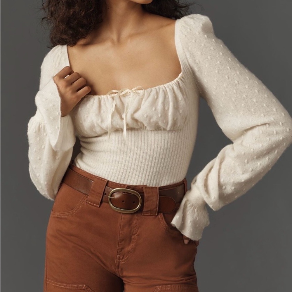 Anthropologie Poet Sleeve Square Neck Cashmere Sweater